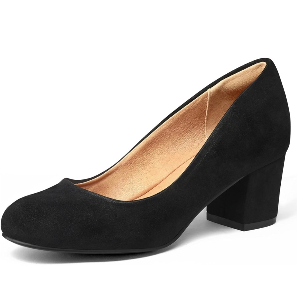 mysoft Women's Pumps Low Chunky Block Heel Round Toe Comfortable Dress Shoes